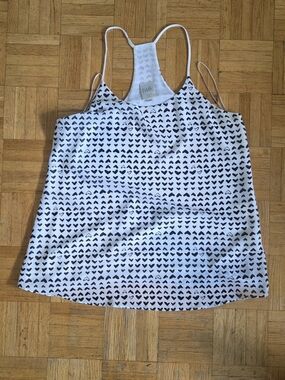 twik White Tank with Black Heart Print Women's SMALL